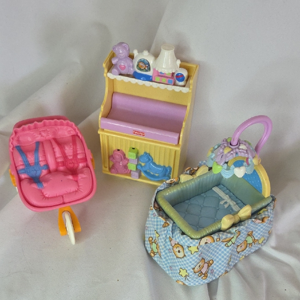 Doll house Furniture Set Loving Family Changing Table Crib Stroller Nonworking